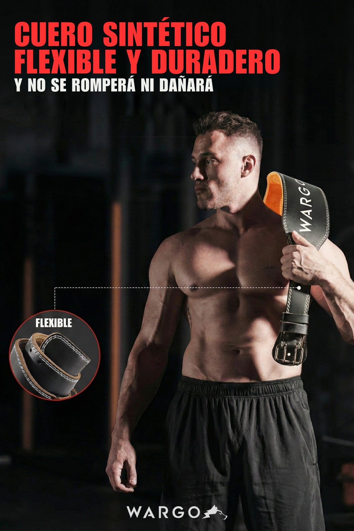 CINTURON CUERO PU SINTÉTICO GYM - NEGRO