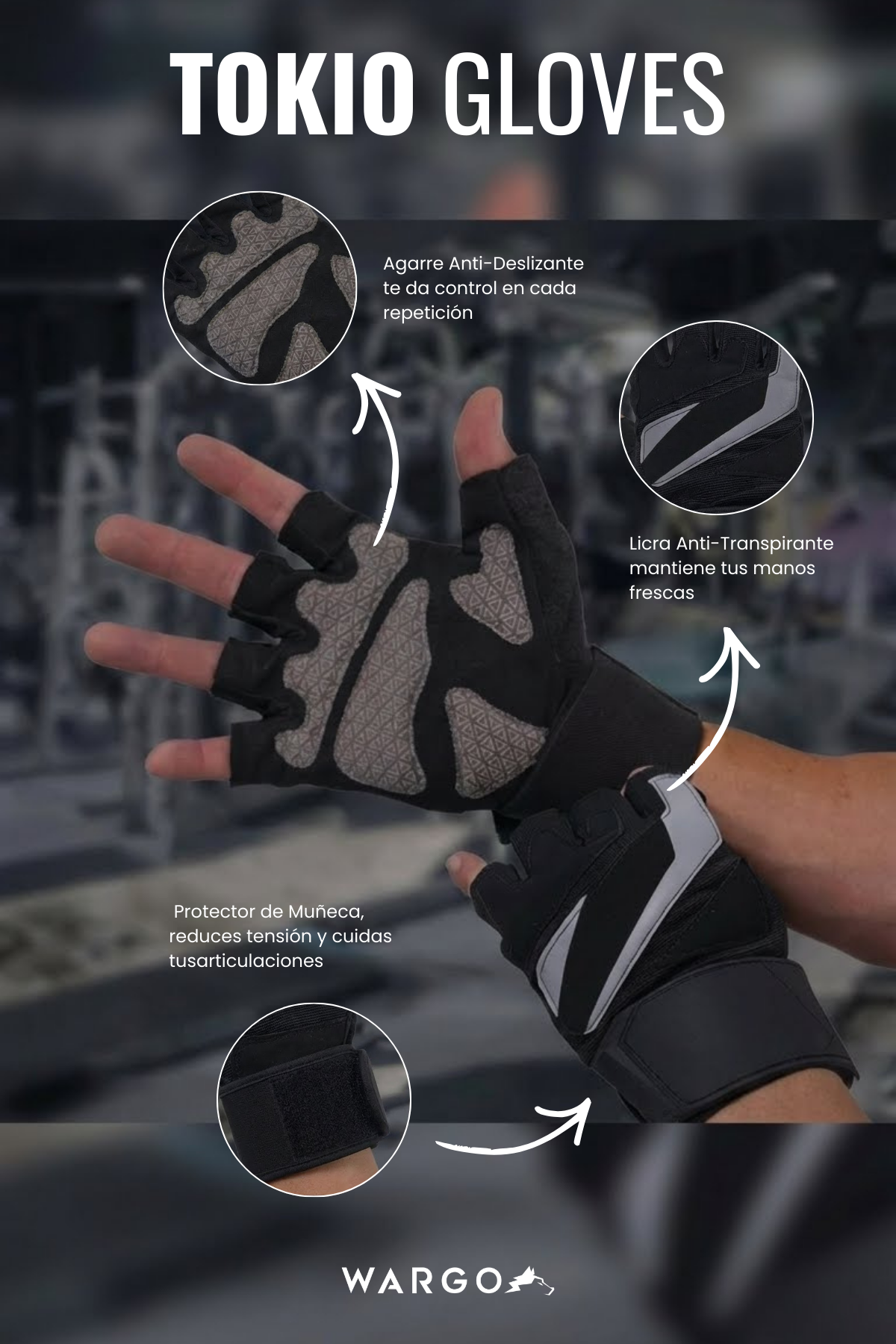 GUANTES PARA GYM - TOKIO GLOVES - NEGRO
