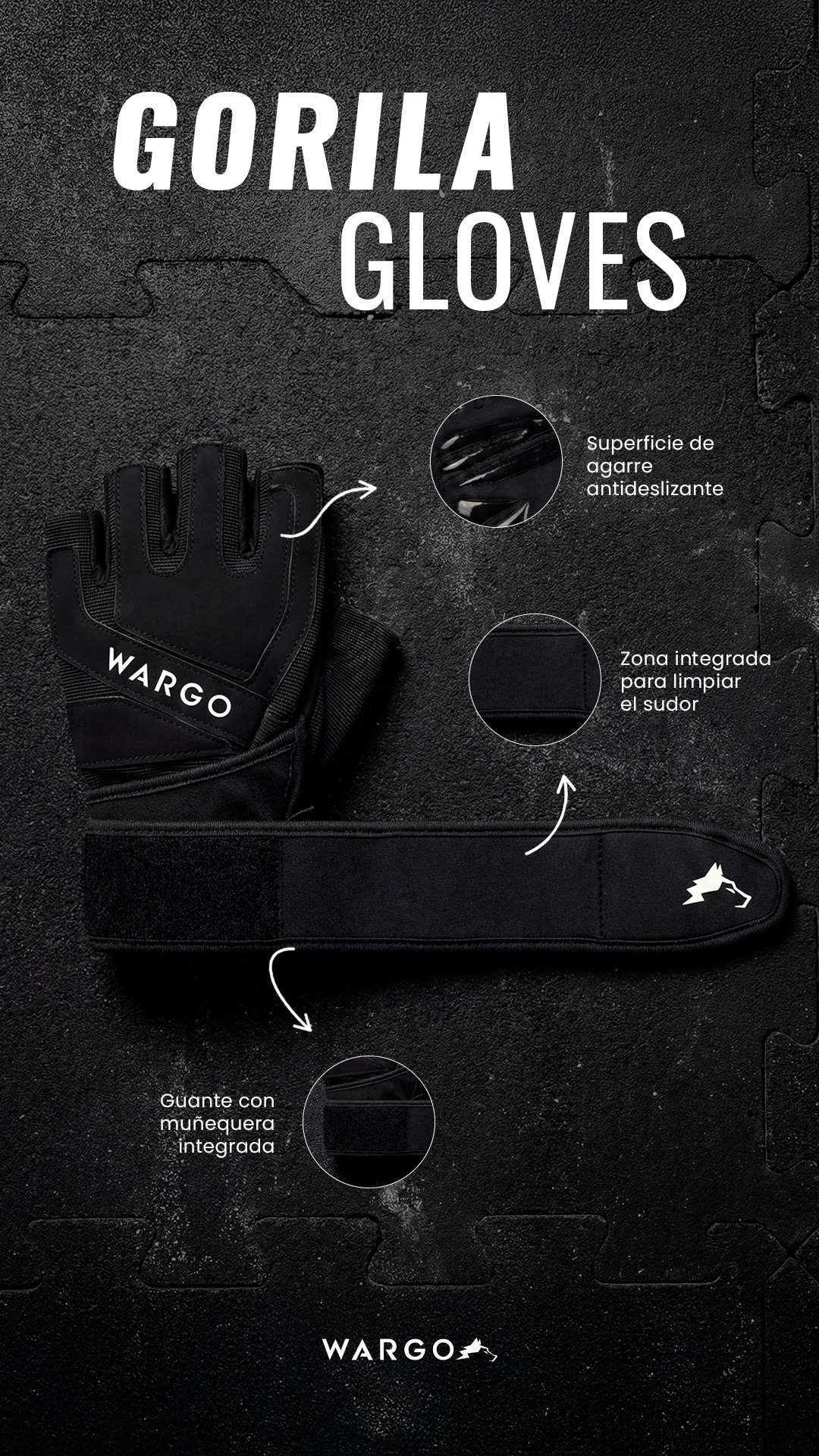 GUANTES PARA GYM - GORILA GLOVES - NEGRO