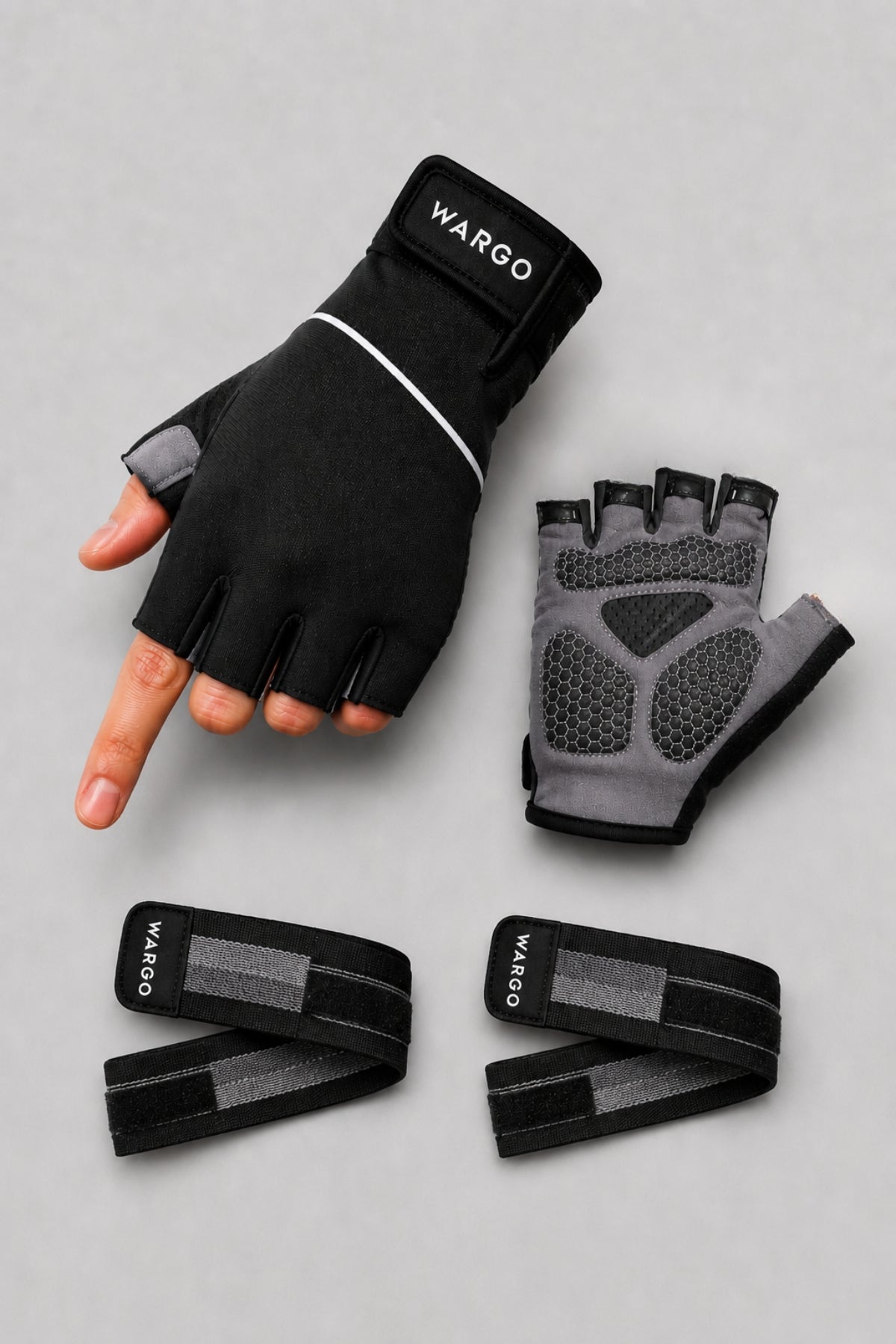 GUANTES PARA GYM CON MUÑEQUERA REMOVIBLE - NEGRO
