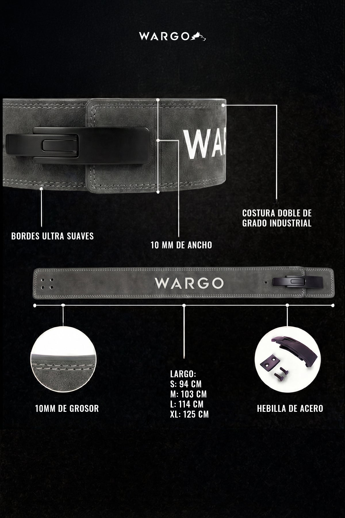 CINTURÓN PALANCA 10 MM POWERLIFTING - GRIS