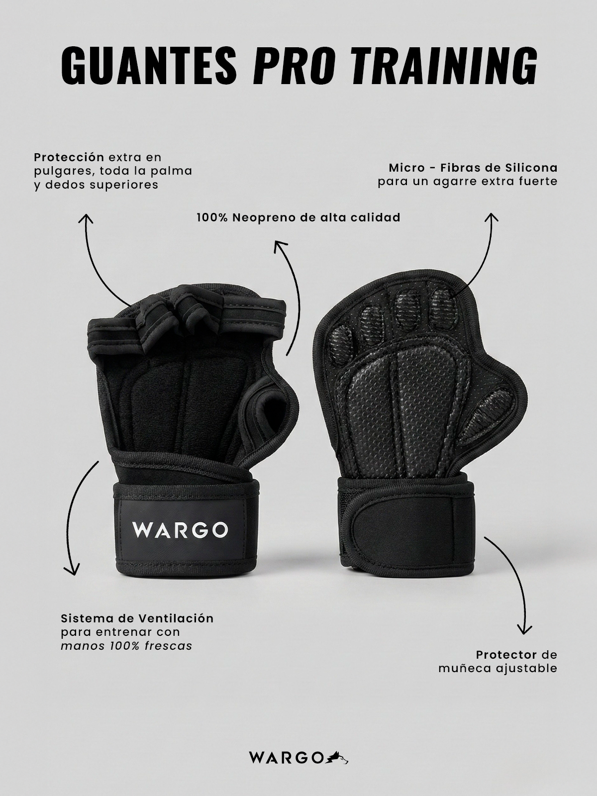 GUANTES PRO DESCUBIERTOS GYM - NEGRO